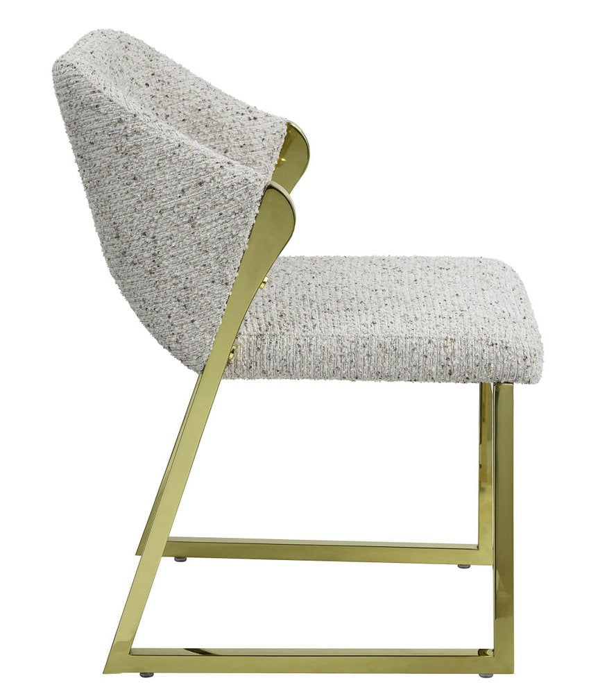 Beige and Gold Upholstered Boucle Wing Back Dining Side Chair