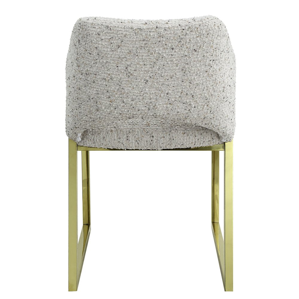 Beige and Gold Upholstered Boucle Wing Back Dining Side Chair