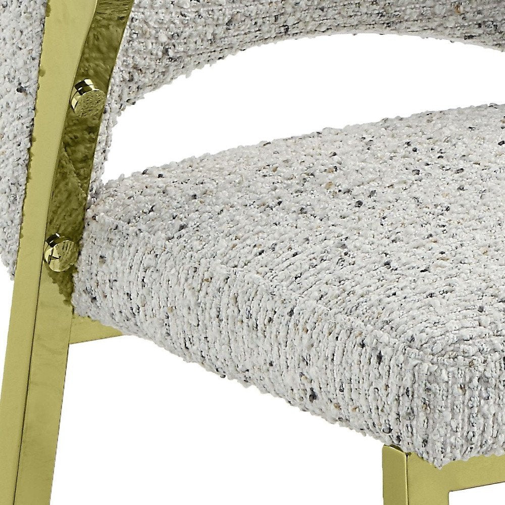 Beige and Gold Upholstered Boucle Wing Back Dining Side Chair