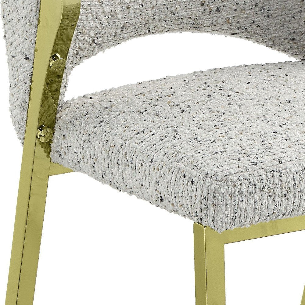 Beige and Gold Upholstered Boucle Wing Back Dining Side Chair