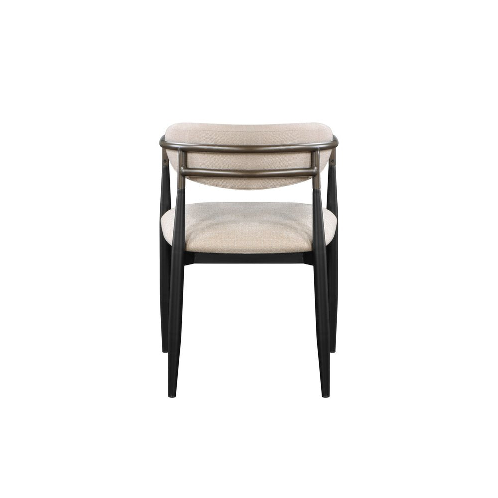 Set of Two Beige And Black Upholstered Fabric Open Back Dining Arm Chairs