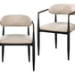 Set of Two Beige And Black Upholstered Fabric Open Back Dining Arm Chairs
