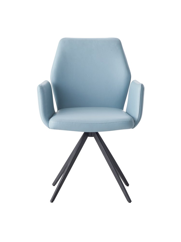 Light Blue and Black Upholstered Leather Dining Side Chair