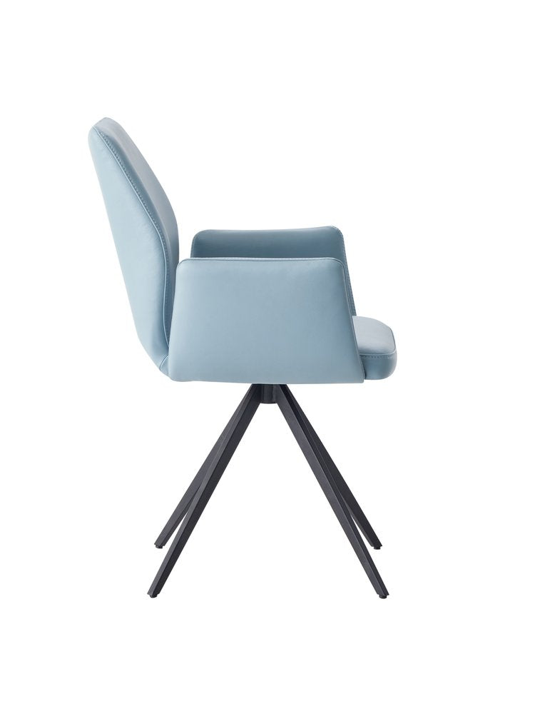 Light Blue and Black Upholstered Leather Dining Side Chair