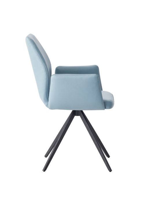 Light Blue and Black Upholstered Leather Dining Side Chair