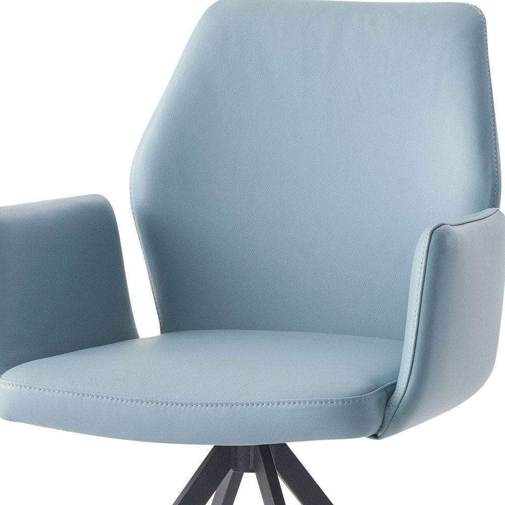 Light Blue and Black Upholstered Leather Dining Side Chair