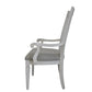 Set of Two Light Gray and White Upholstered Linen And Solid Wood Open Back Dining Arm Chairs