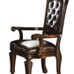 Set of Two Tufted Brown and Redwood Upholstered Faux Leather And Solid Wood Dining Arm Chairs