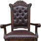 Set of Two Tufted Brown and Redwood Upholstered Faux Leather And Solid Wood Dining Arm Chairs
