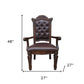Set of Two Tufted Brown and Redwood Upholstered Faux Leather And Solid Wood Dining Arm Chairs