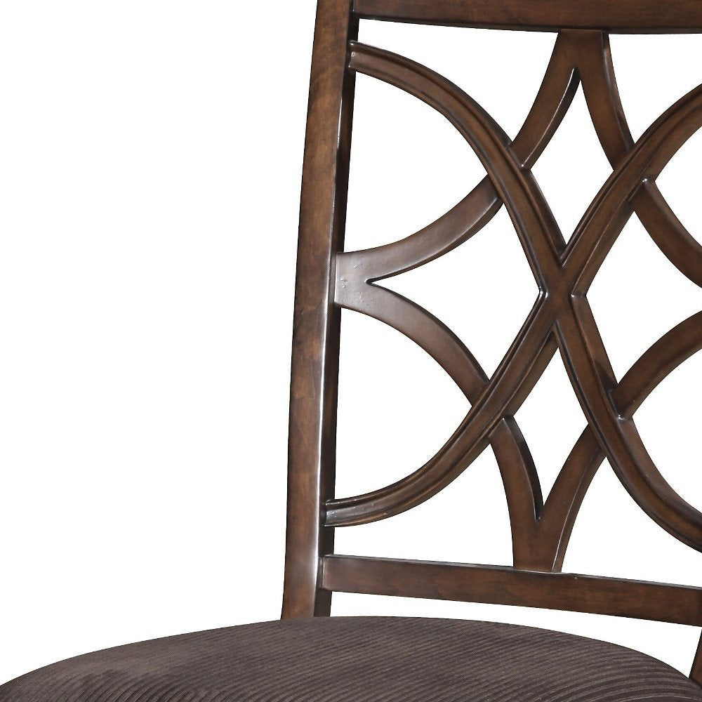 Set of Two Brown and Dark Brown Upholstered Microfiber Dining Side Chairs