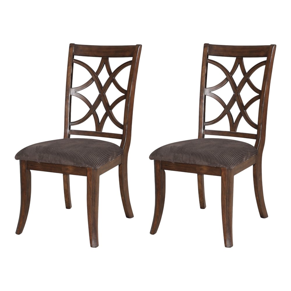 Set of Two Brown and Dark Brown Upholstered Microfiber Dining Side Chairs