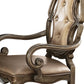 Set of Two Tufted Oak Upholstered Faux Leather And Solid Wood Dining Arm Chairs
