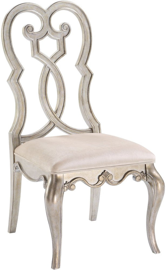 Set of Two Ivory and Champagne Upholstered Velvet And Solid Wood Dining Side Chairs