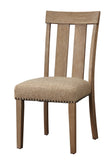 Set of Two Natural and Brown Upholstered Fabric And Solid Wood Slat Back Dining Side Chairs