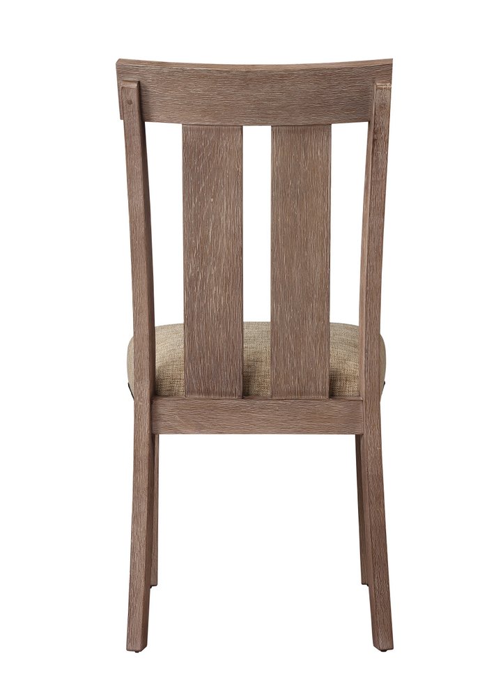 Set of Two Natural and Brown Upholstered Fabric And Solid Wood Slat Back Dining Side Chairs