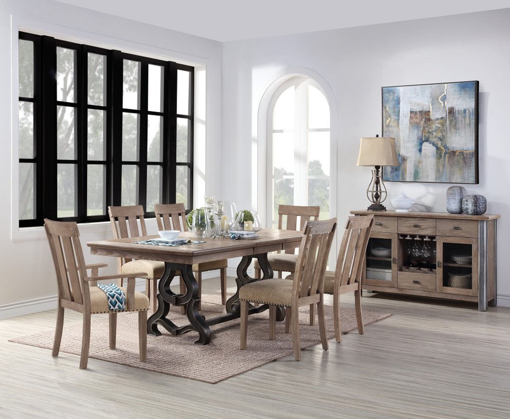 Set of Two Natural and Brown Upholstered Fabric And Solid Wood Slat Back Dining Side Chairs