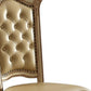 Set of Two Tufted Bone and Brass Upholstered Faux Leather And Wood Dining Side Chairs