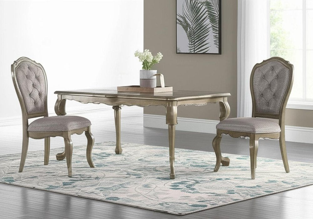Set of Two Tufted Beige and Taupe Upholstered Fabric And Solid Wood Dining Side Chairs