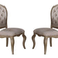 Set of Two Tufted Beige and Taupe Upholstered Fabric And Solid Wood Dining Side Chairs