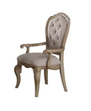 Set of Two Tufted Beige and Taupe Upholstered Fabric And Solid Wood Dining Arm Chairs