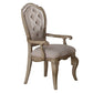 Set of Two Tufted Beige and Taupe Upholstered Fabric And Solid Wood Dining Arm Chairs