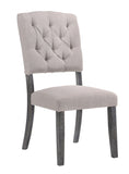 Set of Two Tufted Gray Upholstered Linen And Solid Wood Open Back Dining Side Chairs