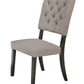 Set of Two Tufted Gray Upholstered Linen And Solid Wood Open Back Dining Side Chairs