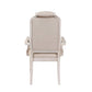 Set of Two Tufted Antiqued White and Champagne Upholstered Fabric And Solid Wood Dining Arm Chairs