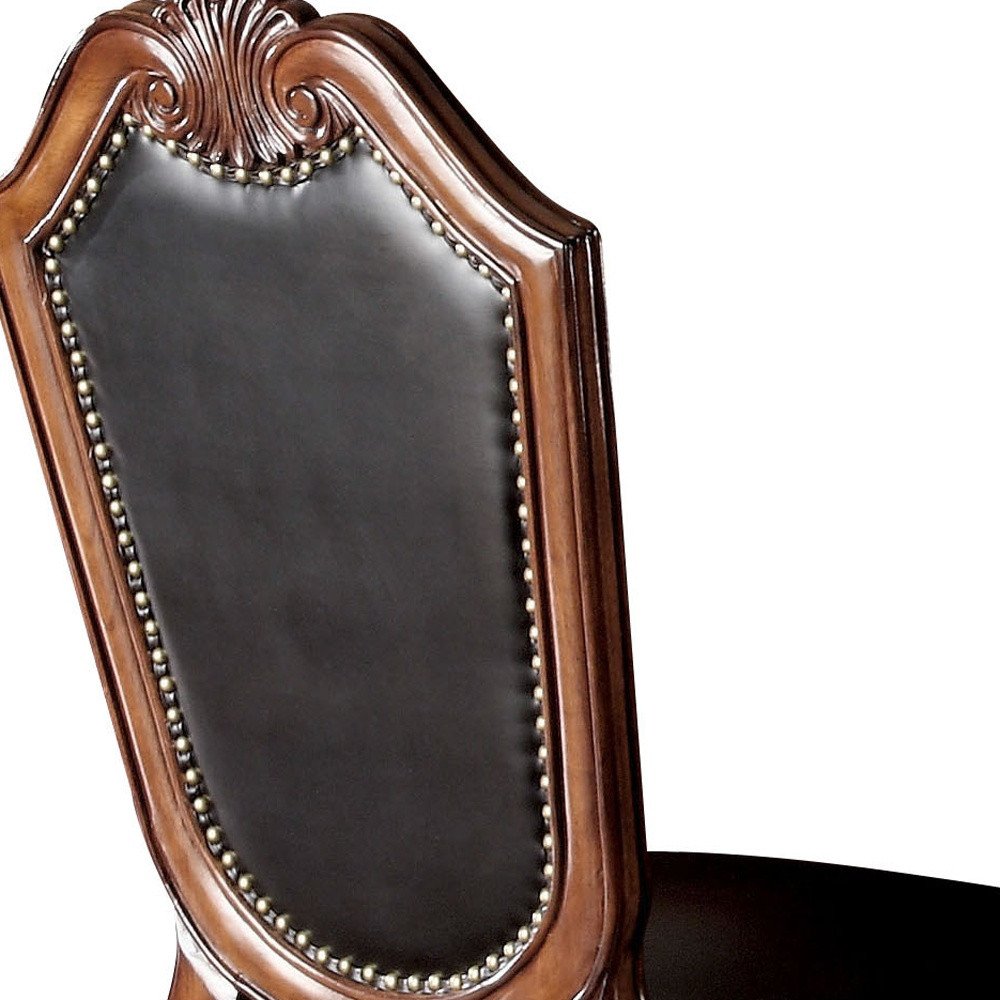 Set of Two Black and Redwood Upholstered Faux Leather And Solid Wood Dining Side Chairs