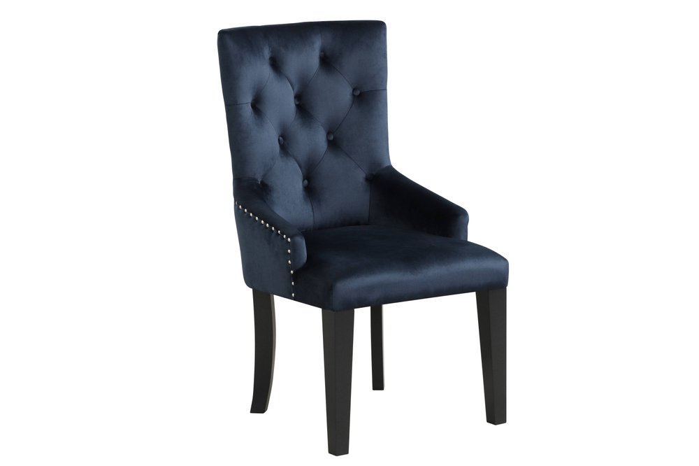 Tufted Dark Blue and Black Upholstered Velvet Dining Parsons Chair