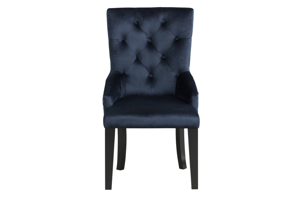 Tufted Dark Blue and Black Upholstered Velvet Dining Parsons Chair