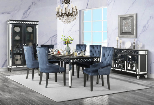 Tufted Dark Blue and Black Upholstered Velvet Dining Parsons Chair