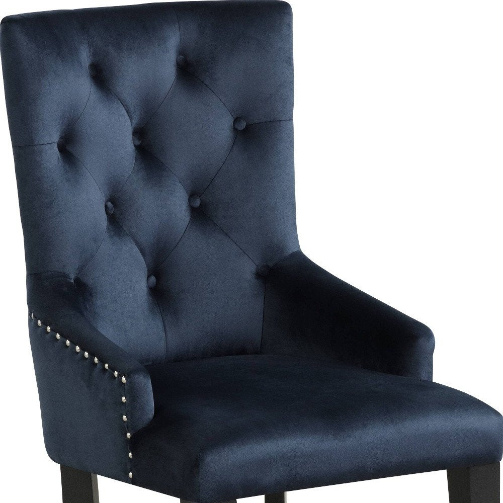 Tufted Dark Blue and Black Upholstered Velvet Dining Parsons Chair