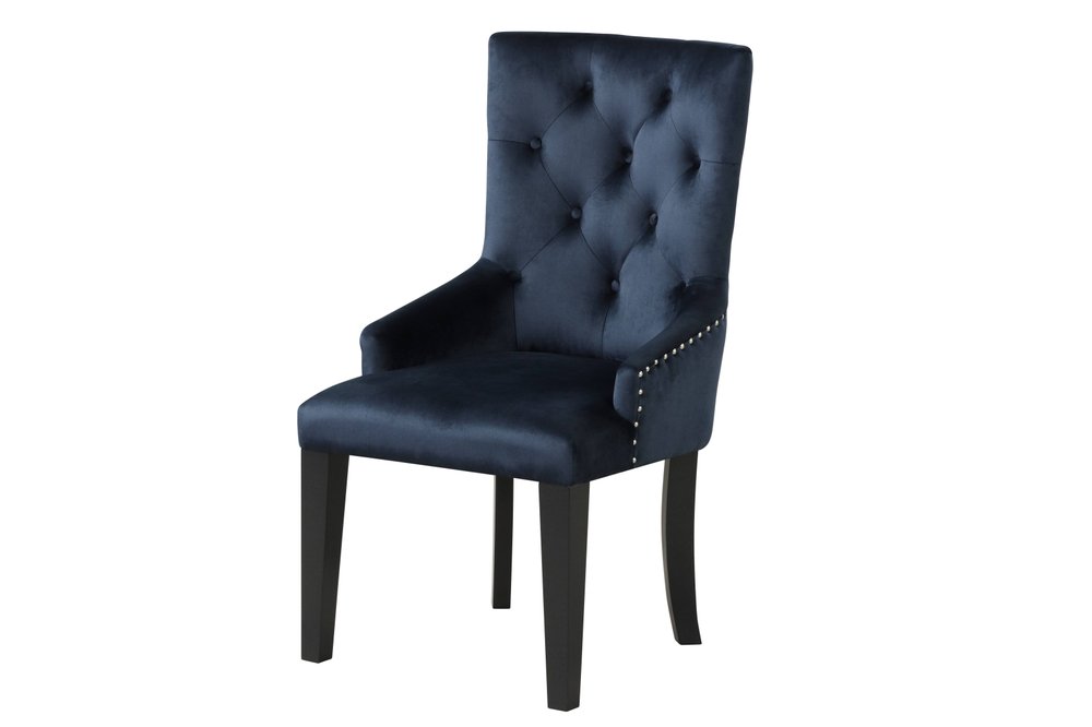 Tufted Dark Blue and Black Upholstered Velvet Dining Parsons Chair