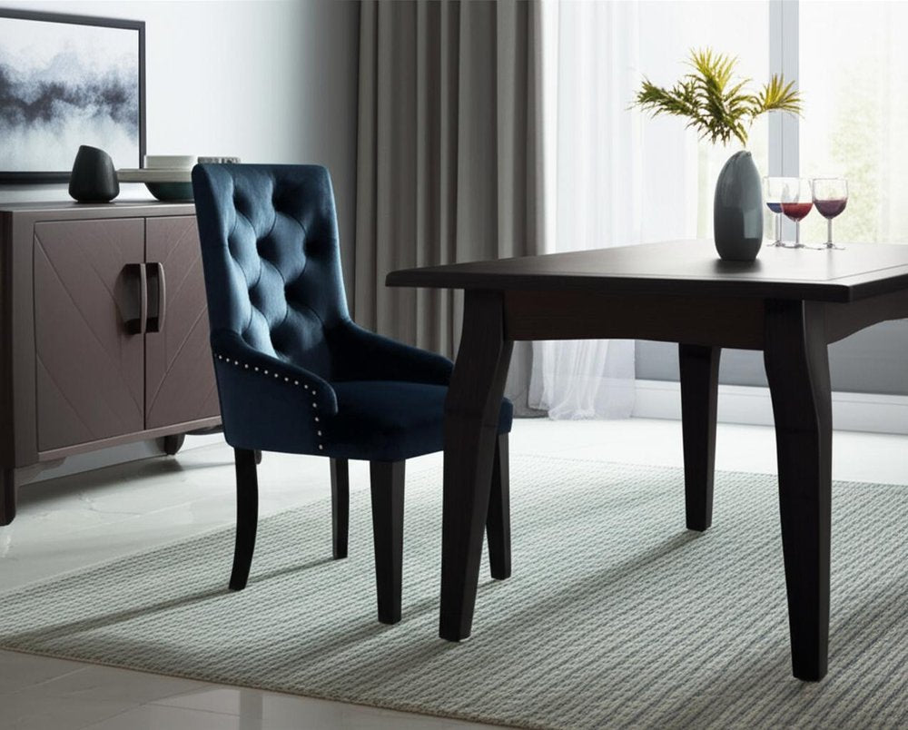 Tufted Dark Blue and Black Upholstered Velvet Dining Parsons Chair