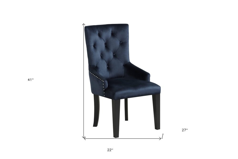 Tufted Dark Blue and Black Upholstered Velvet Dining Parsons Chair