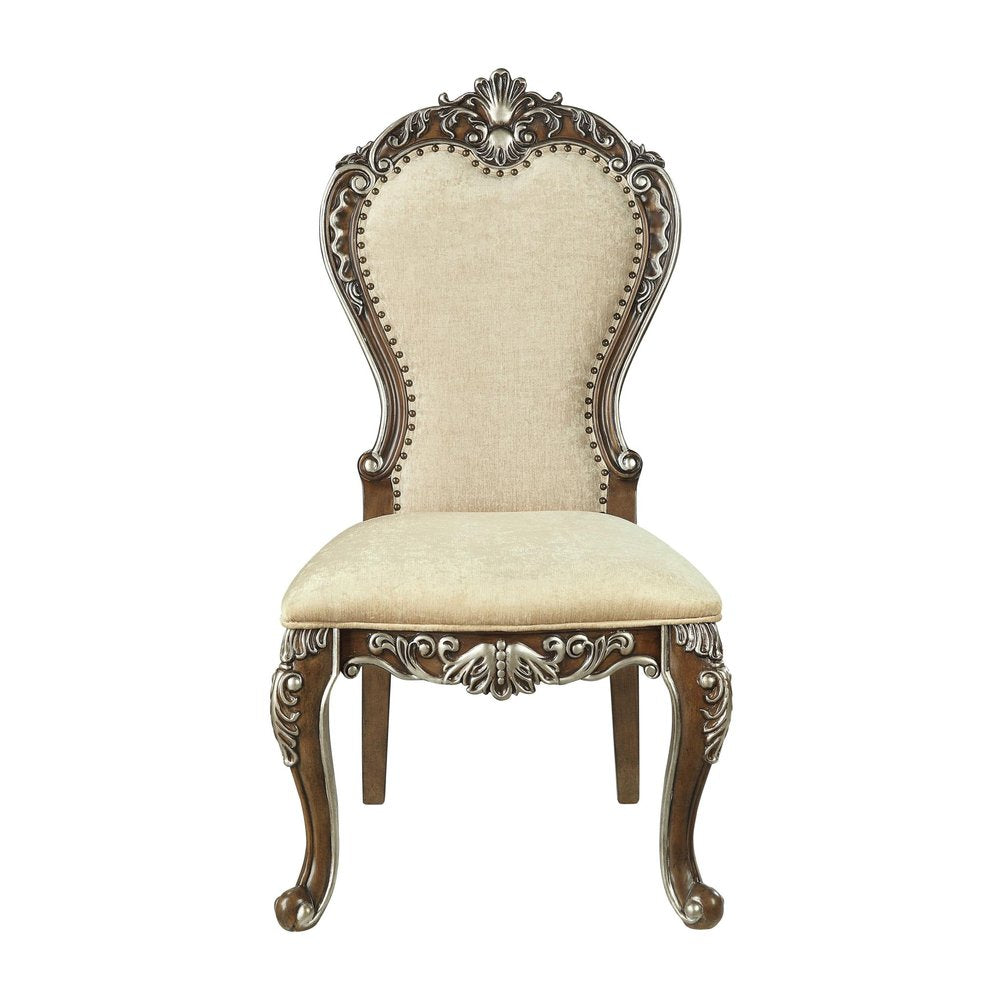 Set of Two Gray and Oak Upholstered Chenille And Solid Wood Dining Side Chairs