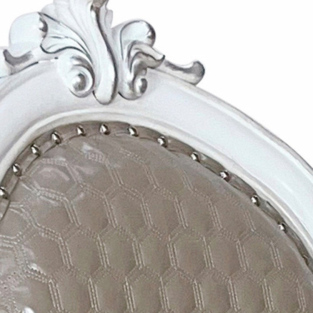 Set of Two Gray and White Upholstered Faux Leather And Solid Wood King Louis Back Dining Arm Chairs