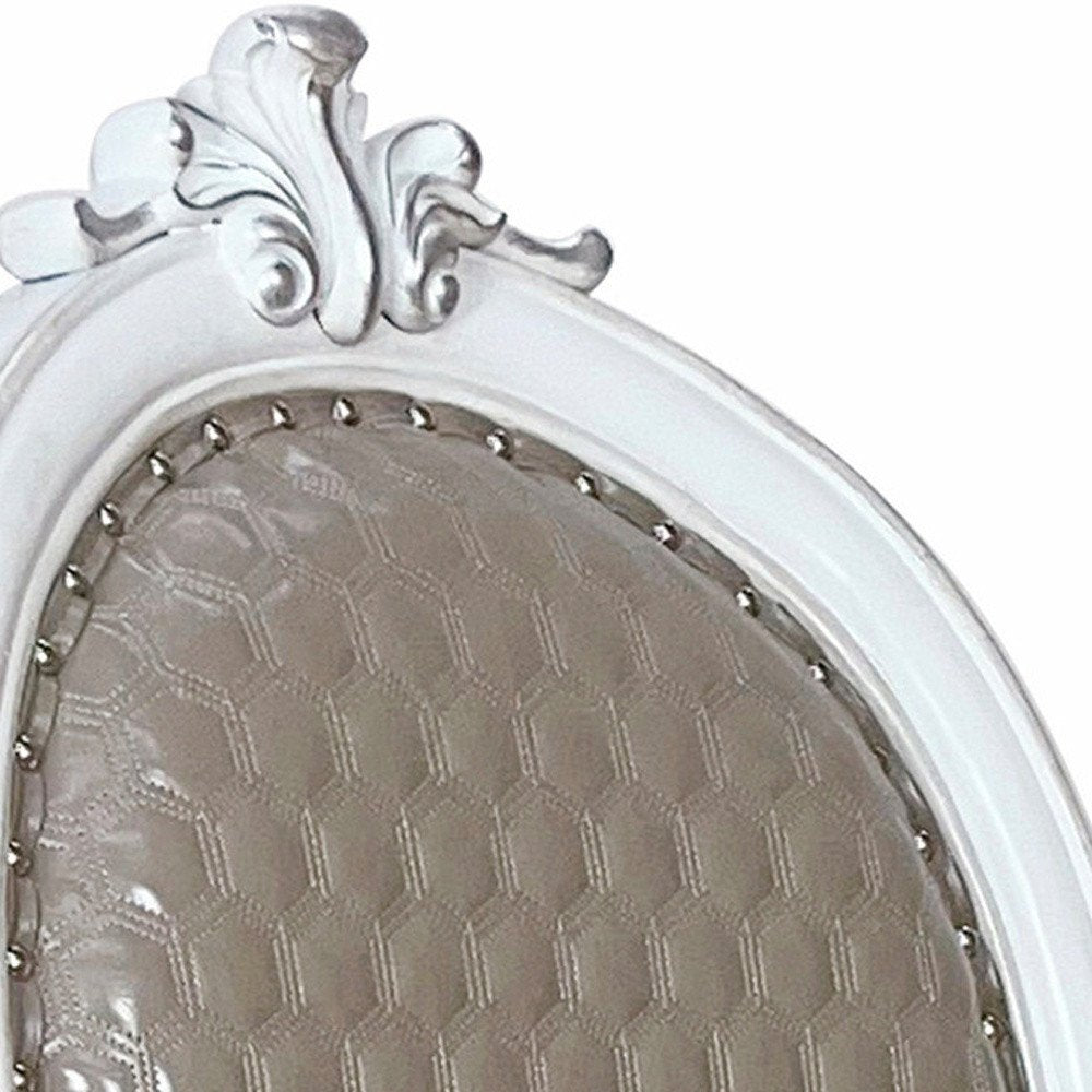 Set of Two Gray and White Upholstered Faux Leather And Solid Wood King Louis Back Dining Arm Chairs