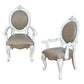 Set of Two Gray and White Upholstered Faux Leather And Solid Wood King Louis Back Dining Arm Chairs