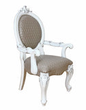 Set of Two Gray and White Upholstered Faux Leather And Solid Wood King Louis Back Dining Arm Chairs