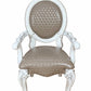 Set of Two Gray and White Upholstered Faux Leather And Solid Wood King Louis Back Dining Arm Chairs