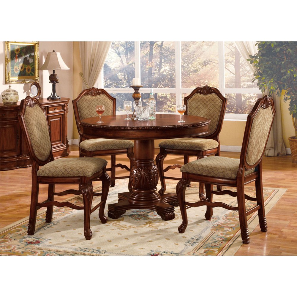 Set of Two 24" Beige and Brown Fabric and Solid Wood Counter Height Bar Chairs