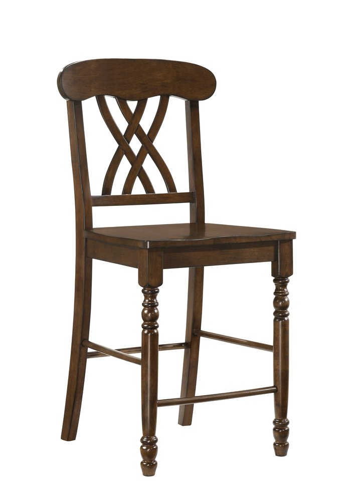 Set of Two 24" Walnut Solid Wood Counter Height Bar Chairs