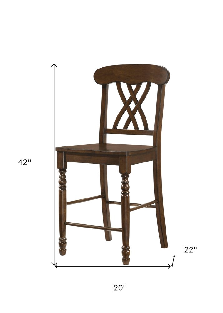 Set of Two 24" Walnut Solid Wood Counter Height Bar Chairs