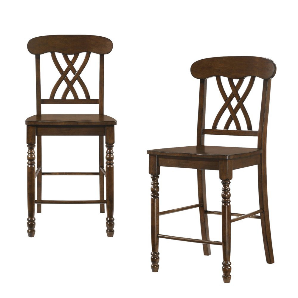 Set of Two 24" Walnut Solid Wood Counter Height Bar Chairs