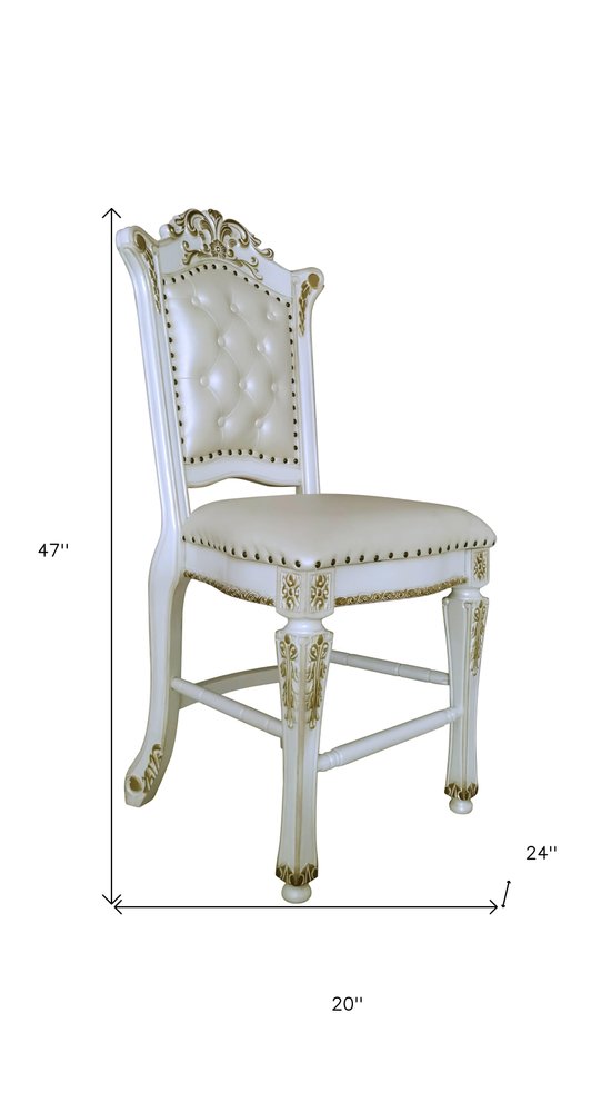 Set of Two 24" Pearl and White Faux Leather and Wood Counter Height Bar Chairs