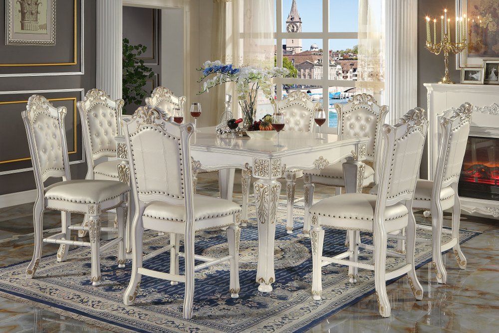 Set of Two 24" Pearl and White Faux Leather and Wood Counter Height Bar Chairs