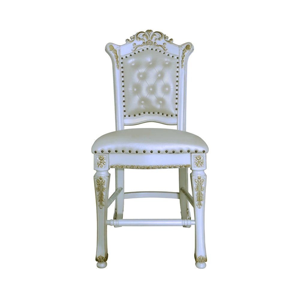 Set of Two 24" Pearl and White Faux Leather and Wood Counter Height Bar Chairs
